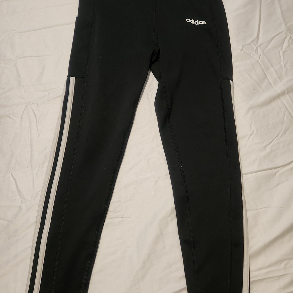 Adidas Black Leggings with White Stripes